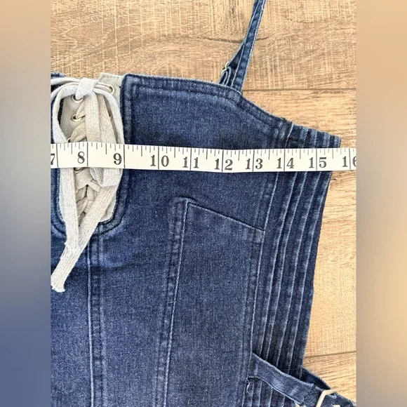 NWT Lulus Dark Wash Denim Cropped Cami Corset Medium - Picture 9 of 10